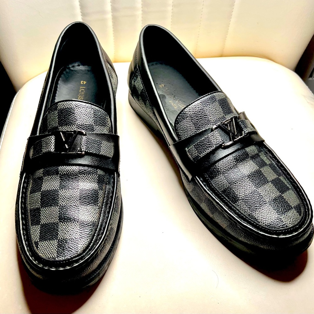 Louis Vuitton Black and Gray Checkered Loafers